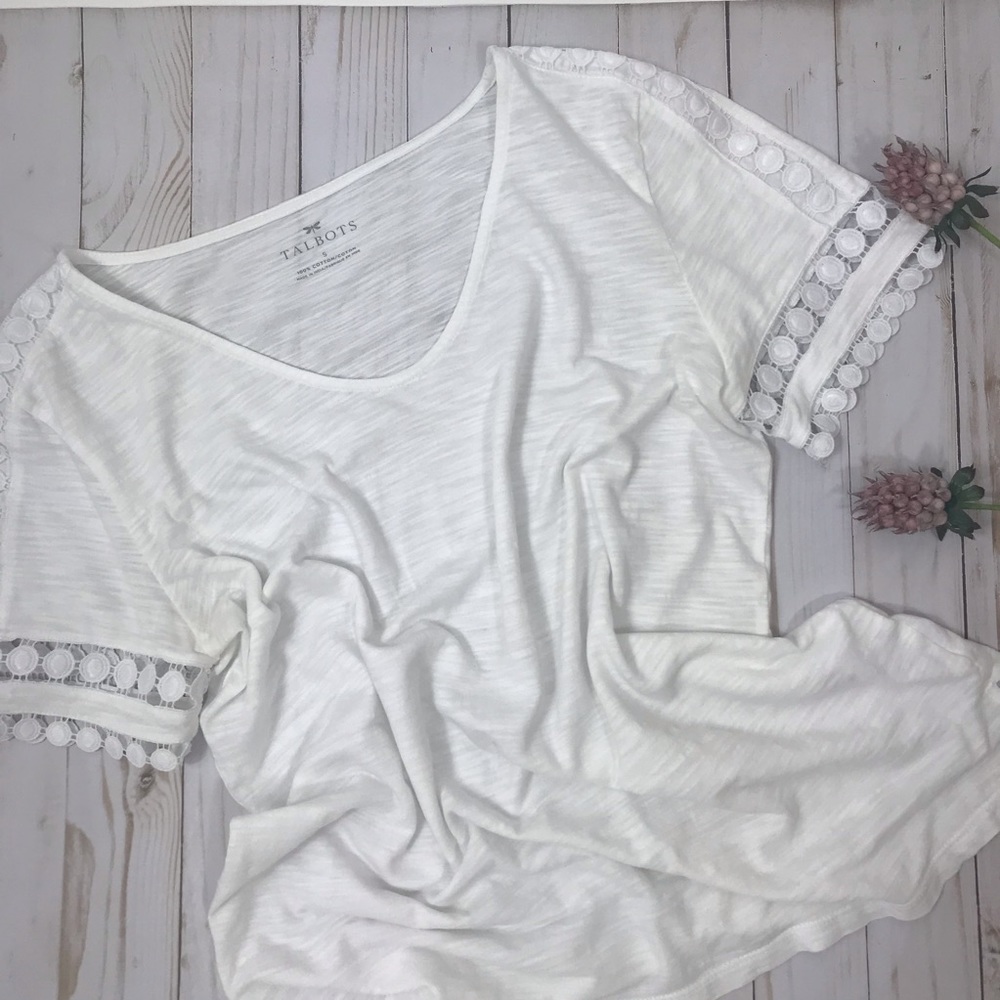 Talbots white tee with eyelet sleeve size s